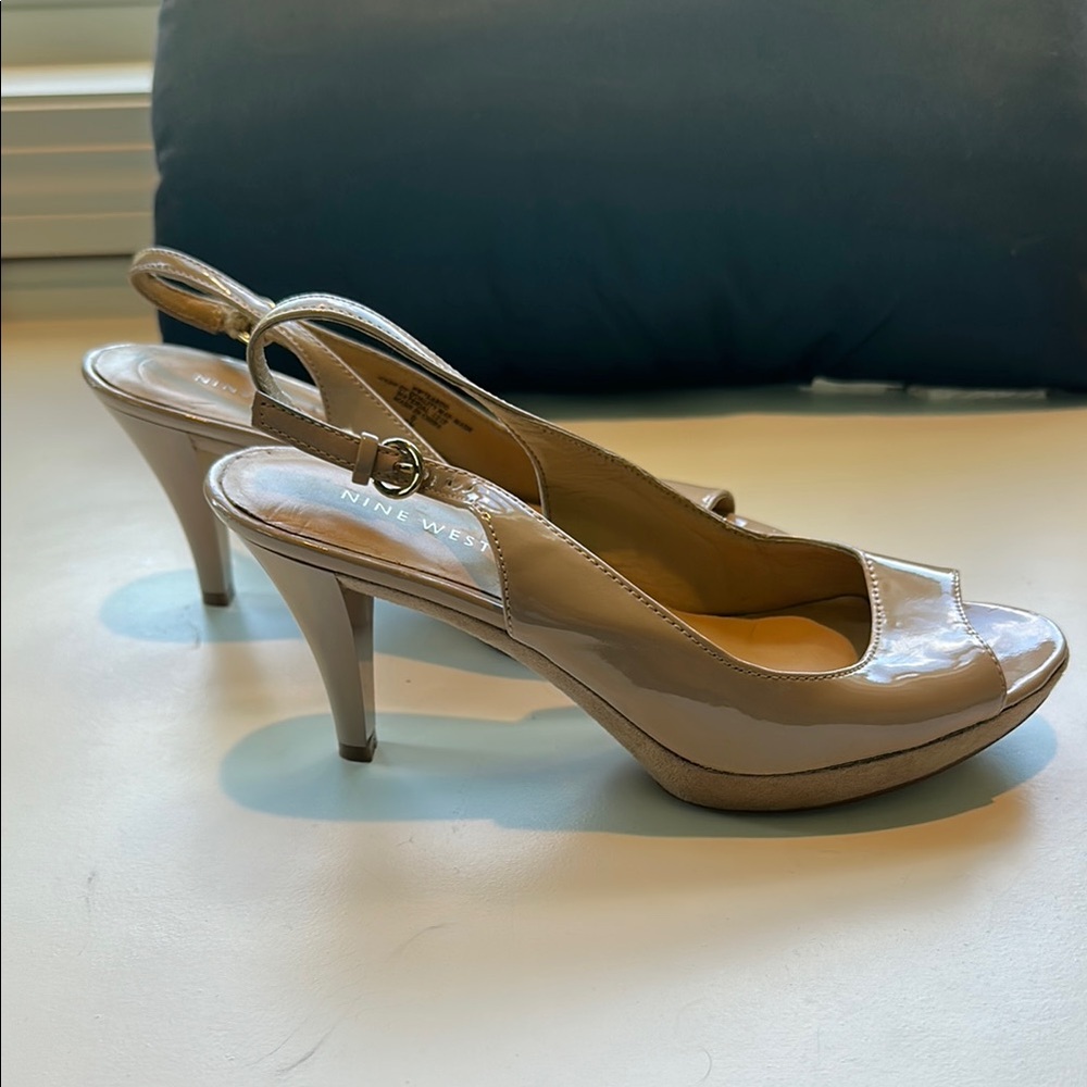 Nine West Tan Slingback Peep-Toe Heels